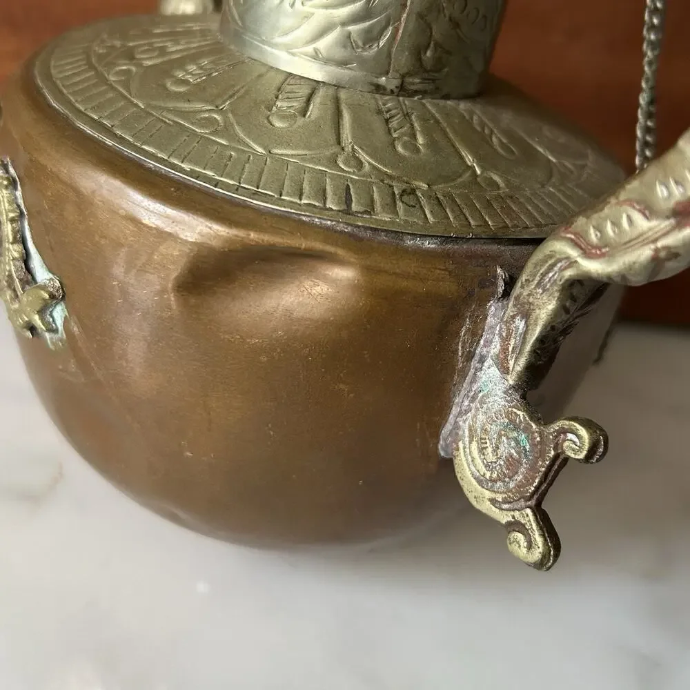 Vintage Tibetan Style Metal Dragon Decanter Pair MCM Asian Boho Home Decor